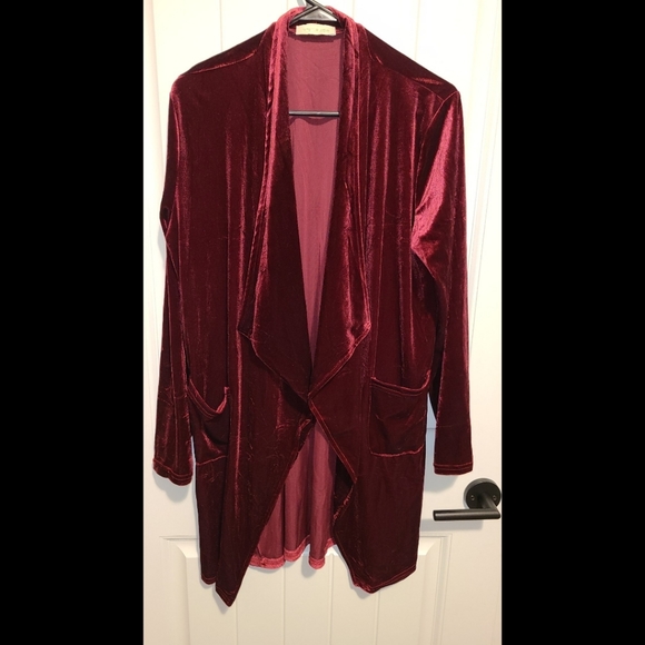 Hipster Row sweater cardigan wine large velvet velour - Picture 1 of 5